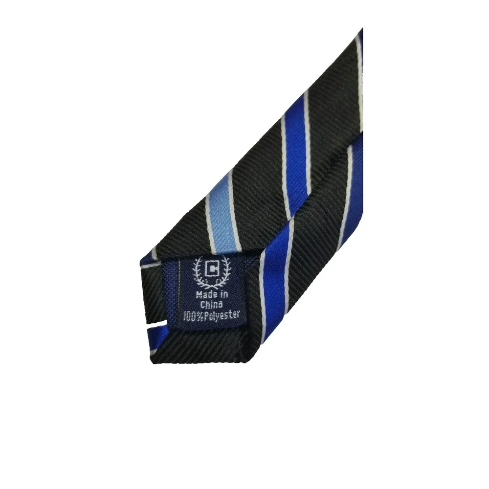 Chaps Boy's‎ Black and Blue Striped Pointed Neck Polyester Textured Tie